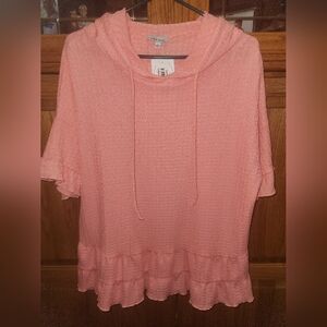 Women's White Birch Short Sleeve Ruffle Peplum Hoodie Large NWT